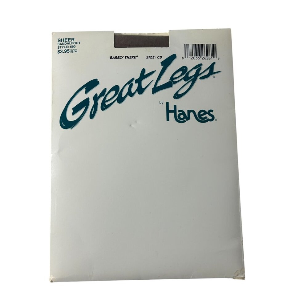 Vintage 90s Hanes Great Legs Pantyhose Sheer Sandalfoot Barely There Size CD